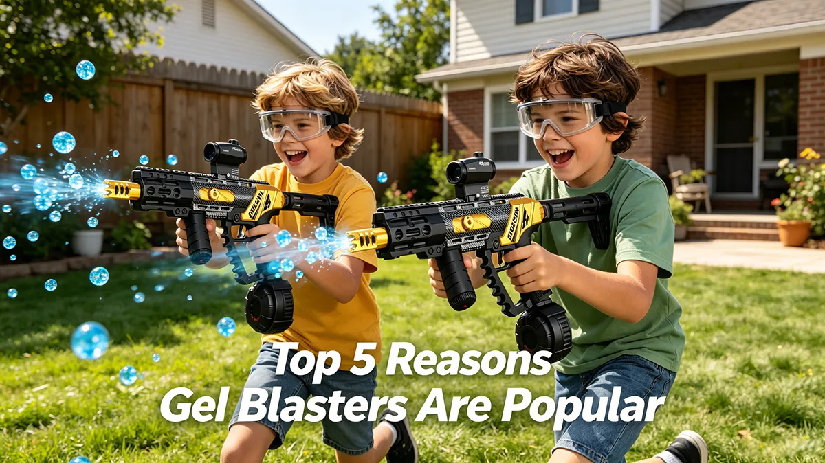 Pistolet à gel DelugeStorm utilisé en extérieur pour l'amusement d'une fête d'anniversaire d'adolescent
